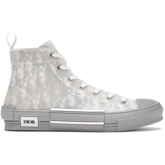 Dior Mens B23 Grey Oblique Logo Transparent High Top Lace Up Flat Sneaker 44 11 - Picture 1 of 12